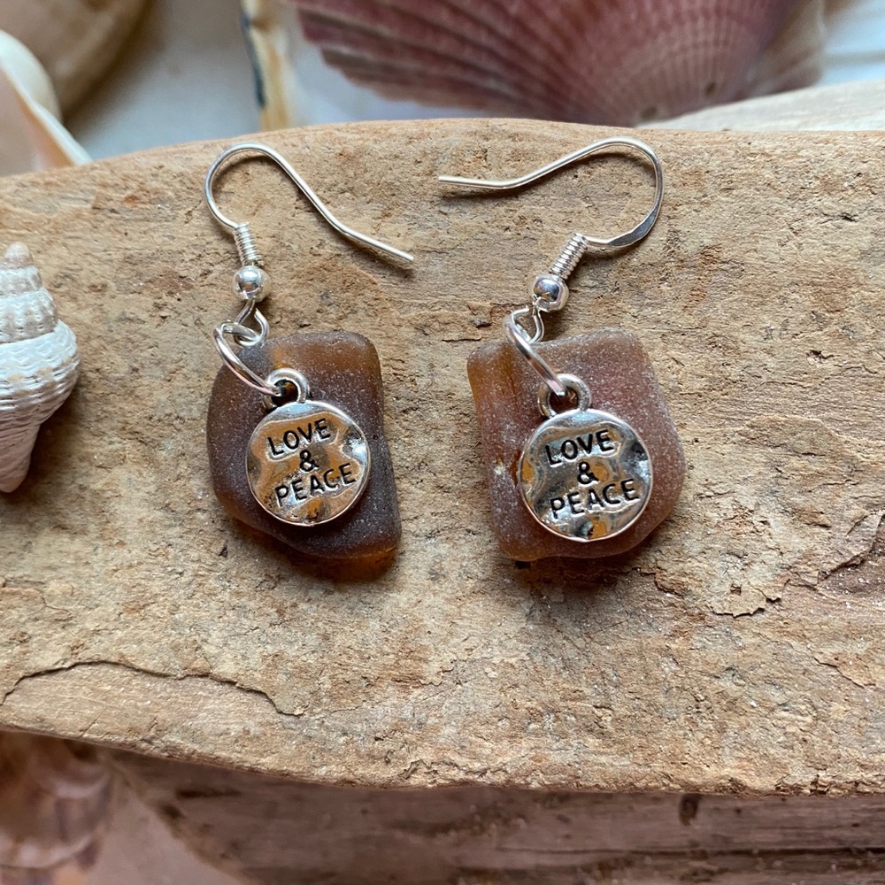 Love and Peace Sea Glass Earrings